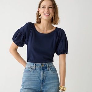 NWOT - J Crew Vintage Rib Puff-sleeve top Navy M. Sold out on J Crew website